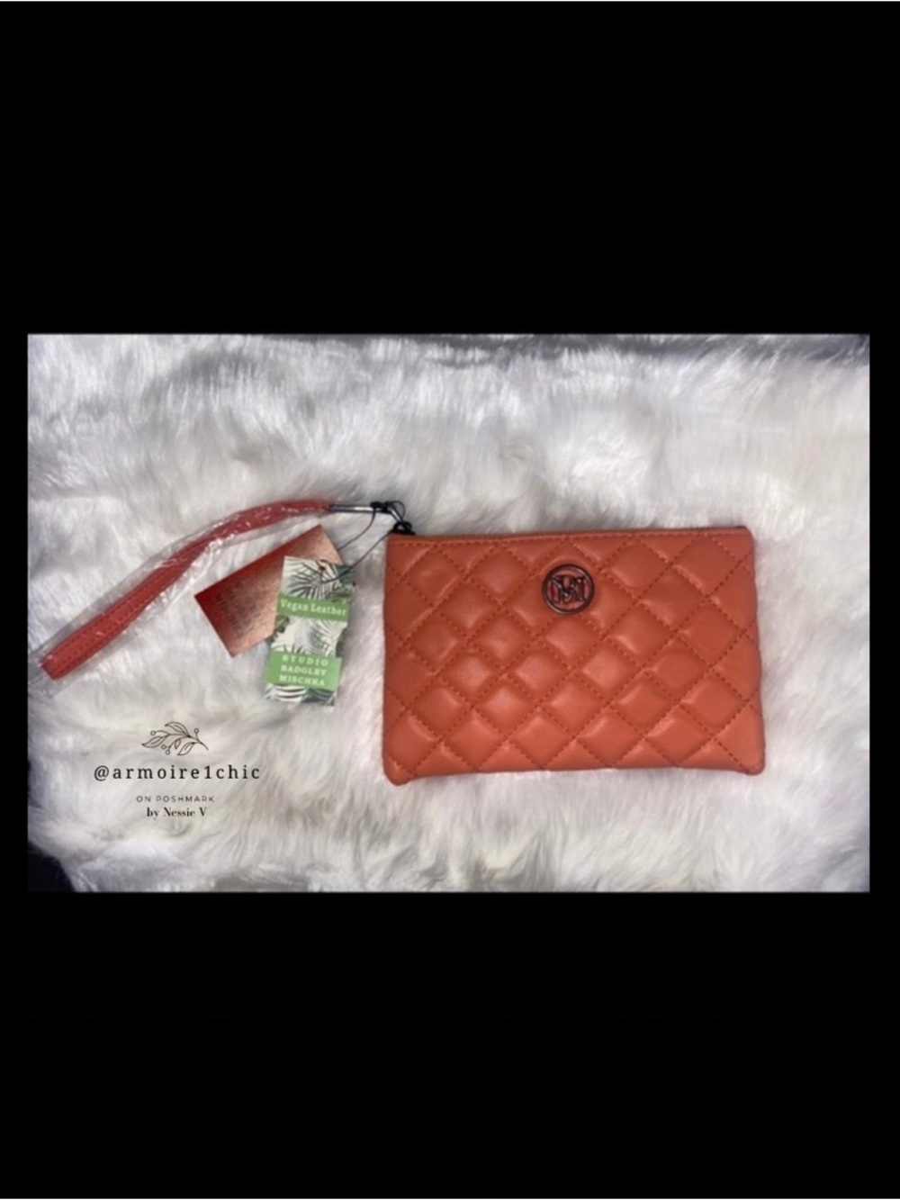 BADGLEY MISCHKA | Diamond Quilted Pattern Vegan Leather Clutch | Orange